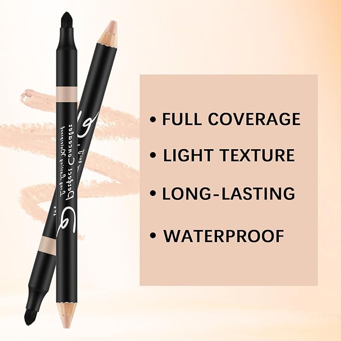 4pcs Concealer Pencil with Sponge,Full Coverage,Waterproof Under Eye Concealer Stick for Dark Circles,Blemishes,Aging Spots,Acne,Freckles