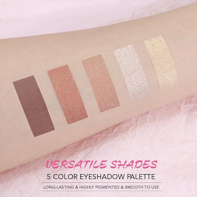 5 Colors Champagne Gold Shimmer Eyeshadow Palette for Eye Makeup,High Pigmented Metallic Eye Shadow Powder Palet de sombras de ojos