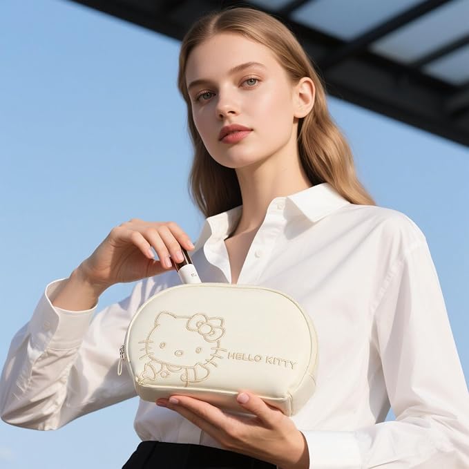 AmBealla Small Cosmetic Bag Portable Storage Bag for Women,Cute Compact Makeup Bag for Keys and Phone, White Cotton Embroidered Organizer with Wristband,Portable Travel Bag for Girls