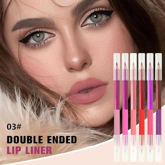 6Pcs Dual-Ended Dual-Colored Lip Liner Pencil Set - 12 Colors Matte Lipstick Pencil, No Transfer Smudgeproof & Waterproof, Sharpenable Lip Crayon for Women,Velvet Long-Lasting Lip Color Set A