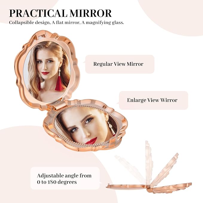 24 Pcs Rose Compact Mirror Bulk Wedding Party Favors for Guests, Rose Gold Portable Folding Travel Makeup Mirrors Set, Return Gifts for Quinceanera Bachelorette Wedding Bridal Shower Party Souvenirs