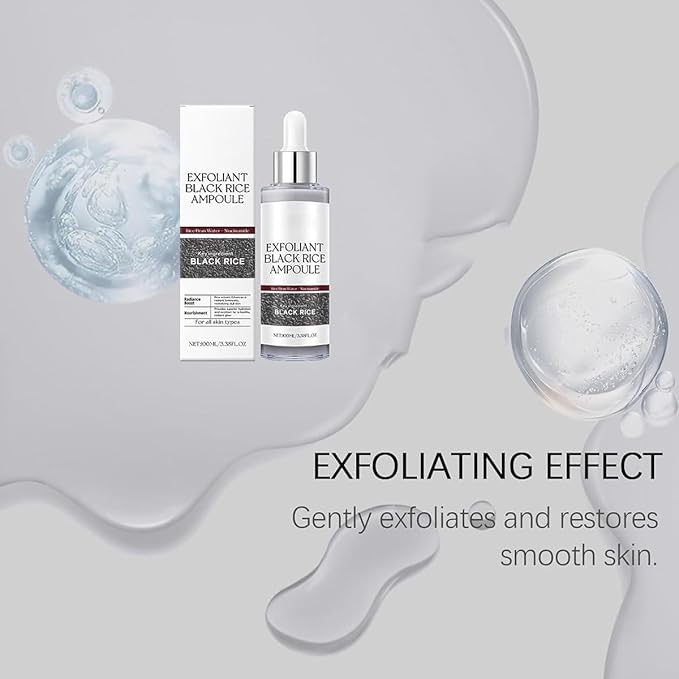 Black Rice Peeling Ampoule, 2025 New Soft Rice Exfoliating Face and Body Black Rice Exfoliant for All Skin Types (Black, 1PCS)