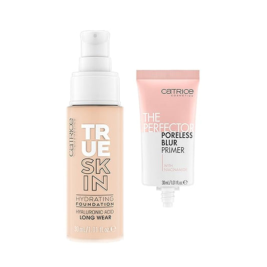 Catrice | True Skin Foundation 02 & The Perfector Poreless Blur Primer Bundle | Full Coverage Makeup | Vegan & Cruelty Free