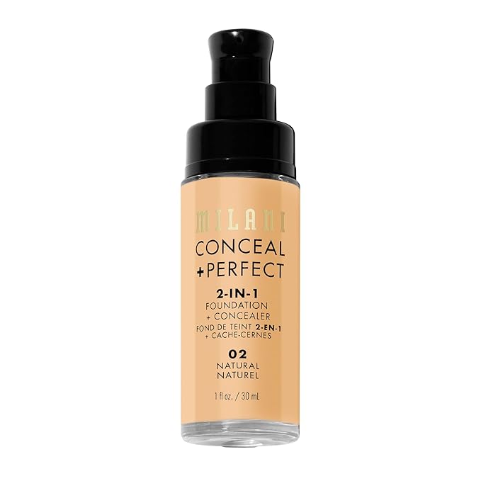 Milani Conceal + Perfect 2-in-1 Foundation + Concealer - Natural (1 Fl. Oz.) Cruelty-Free Liquid Foundation - Cover Under-Eye Circles, Blemishes & Skin Discoloration for a Flawless Complexion