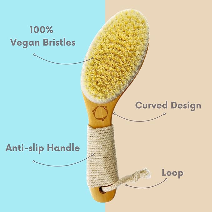 Dry Brushing Body Brush for Lymphatic Drainage-Vegan Dry Brush with Contoured Non-Slip Handle +Wood Therapy Massage Tools. Maderoterapia Kit, Gua Sha, Anti-Cellulite, Body Sculpting, Sensitive Skin