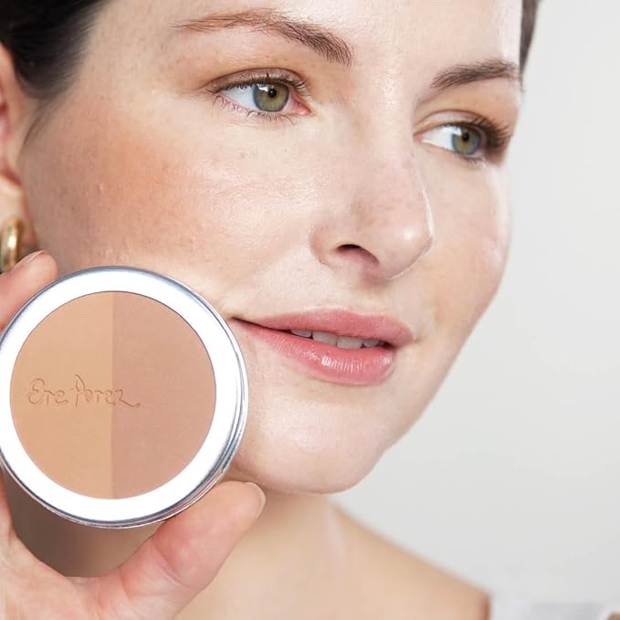 Ere Perez - Natural Rice Powder Blush + Bronzer Duo | Buildable, Breathable, Oil Absorbing, Medium Coverage | Vitamin E, Chamomile | Vegan, Cruelty-Free, Clean Beauty (Roma)