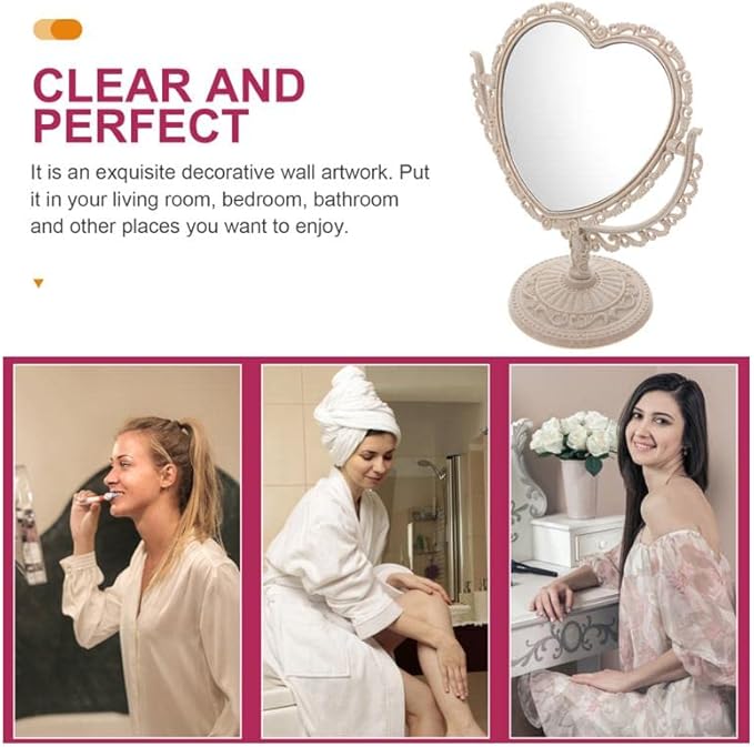 1 Pack 7-Inch Tabletop Vanity Makeup Mirror with 3X Magnification Double-Sided Rotatable Dresser Mirror Bathroom Bedroom Dressing Beauty Mirror (Beige)