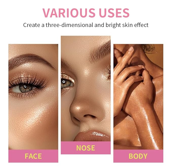 8-Color Cream Highlighter Palette for Older Woman – Suitable for Dry and Mature Skin, Lightweight & Waterproof Face Highlighter for a Luminous Glow, Makeup Palette for Contour, Highlighting & Strobing