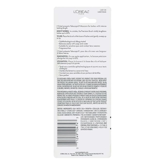 L’Oreal Paris Telescopic Original Mascara, 910 Blackest Black (Pack of 2)