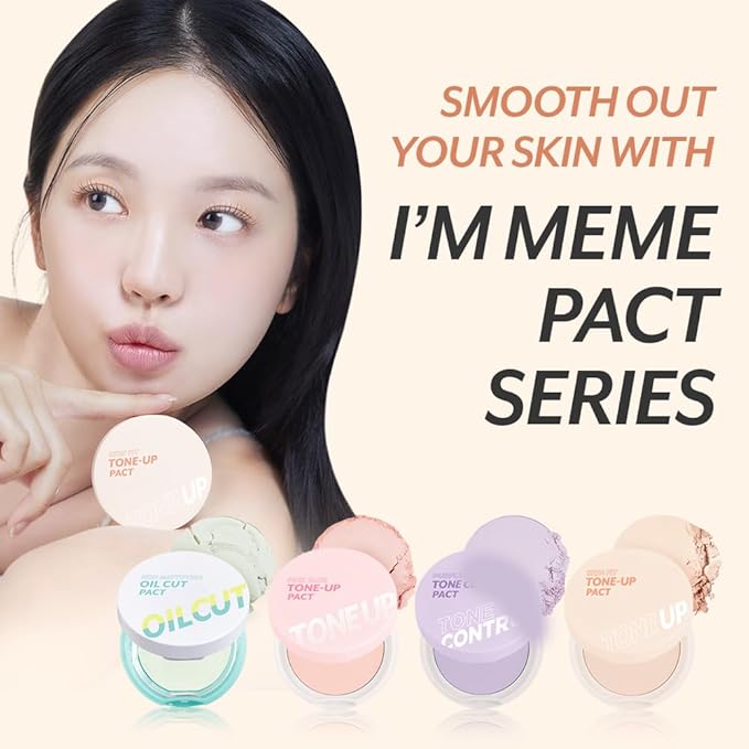 I'M MEME Compact - Oil Cut Pact | Skin Mattifying, Sebum Absorbing, Korean Pressed Setting Powder, for Blurring Effect, Makeup Foundation, Translucent Compact, Oily Skin, Natural Coverage, 0.35 Oz