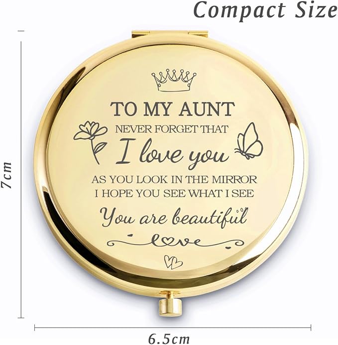 Aunt Gifts from Niece Nephew, Personalized Compact Mirrors, Unique Mothers Day Birthday Gifts for Aunt Auntie