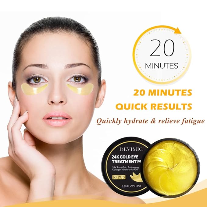24K Gold Eye Mask, 30 Pairs Under Eye Masks for Dark Circles and Puffiness Treatment, Under Eye Patches for Puffy Eyes and Eye Bags, Gel Eye Mask Eye Pads for Face Skin Care