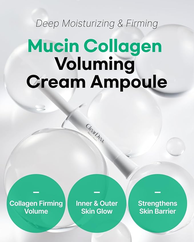 Mucin Collagen Cream Ampoule for face – Collagen-Powered Hydrating & Firming Skincare, Non-Greasy, Revitalizing Serum Glass Skin Korean Beauty for All Skin Types, 4ml x 5