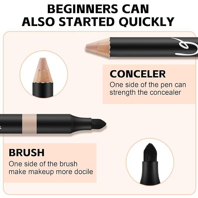 4pcs Concealer Pencil with Sponge,Full Coverage,Waterproof Under Eye Concealer Stick for Dark Circles,Blemishes,Aging Spots,Acne,Freckles