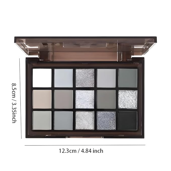 Black Smoky Eye shadow Palette, 15 Colors True Black Dark Grey Smokey Goth Makeup Pallet, 15 Soft Matte Shimmer High Pigmented Basic White Gray black eyeshadow for woman