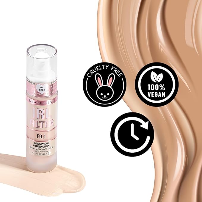 Revolution, IRL Filter Longwear Foundation, Soft & Breathable Formula, Medium to Full Coverage, Matte Finish, F10, 0.7 fl oz