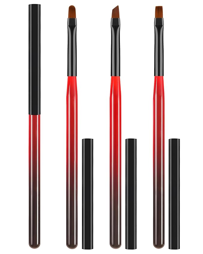 3PCS Nail Art Clean Up Brushes, Round/Angled/flat Acetone Resistant Gel Nail Polish Remover Brush, Nail Brushes for Tidying Up Polish Mishaps on Cuticles, and Nail Art Designs（Black Red）