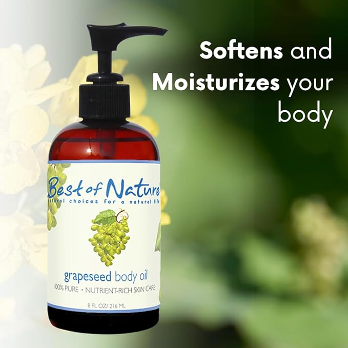 Best of Nature 100% Pure Grapeseed Oil - Unscented, Lightweight, Non-Greasy Moisturizer for Hair, Skin, Face & Aromatherapy, Carrier Oil for Essential Oils, Half Gallon (64 fl oz)