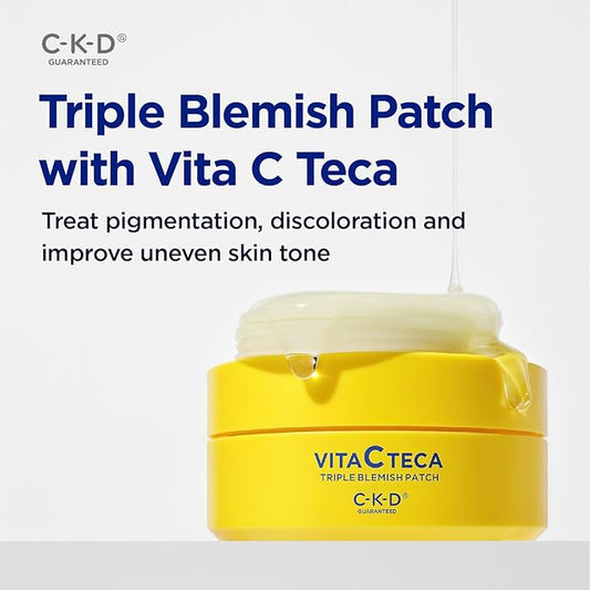 CKD Triple Blemish Under Eye Gel Patch 60 Counts - Hydrogel Spot Treatment, Gentle Formula for Blemish Improvement, Even Tone and Minimize Puffiness with 99% Pure Vitamin C and Teca.