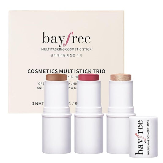 3 PCS Makeup Cream Contour Stick Set, Highlighter Stick & Bronzer Stick & Blush Stick, Long Lasting, Natural Face Contour, Dewy & Matte Finish, Multi Stick Trio for All Skin