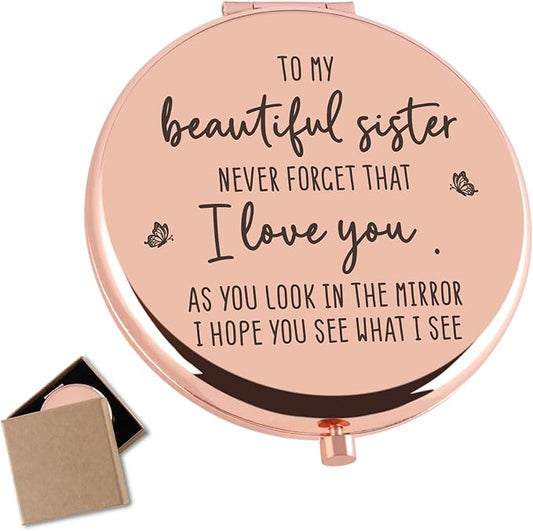 Sister Gifts from Sister Brother, Sisters Birthday Gift Ideas Rose Gold Compact Mirror Gifts for Sisters Friend Classmate Graduation Thanksgiving Birthday Christmas
