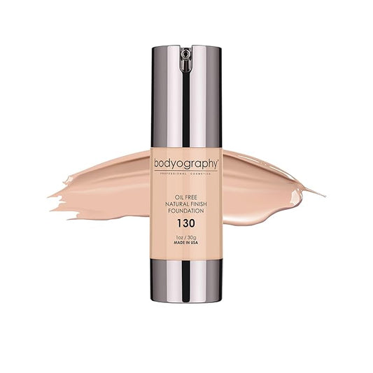 BODYOGRAPHY - NATURAL FINISH Foundation (Light #130): Oil-Free Anti-Aging Salon Natural Finish w/ Vitamin E, C, Antioxidants | Vegan, Gluten-Free, Paraben-Free