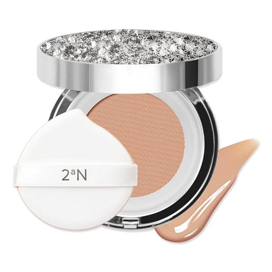 2aN Gleaming Tension Cushion Foundation Pact 0.45 oz, Korean Cushion Foundation Makeup, Lightweight & Buildable Coverage with Ceramides and Centella Asiatica (#25 Sand Beige, 0.45 oz)