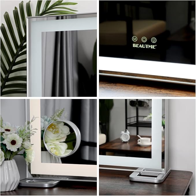 ANYHI Large Vanity Mirror with LED Light, 36.2" x 26.8"Hollywood Lighted Makeup Mirror, Tabletop/Wall Mirror for Bedroom & Makeup Room, Smart Touch Control, 3 Color Modes, Silver