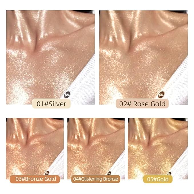 MAEPEOR Body Luminizer 5 Colors Smooth Subtle Shimmer Illuminator Moisturizing Long Lasting Summer Glow for Face and Body (40ML, 01 Silver)