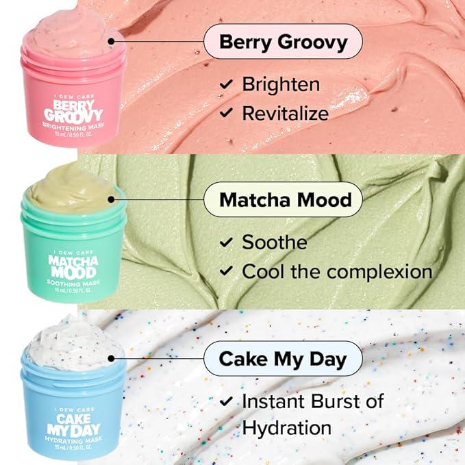 I DEW CARE Wash Off Face Mask Skincare Gift Set - Mini Scoops | Facial Masks, Matcha, Korean Skincare, Pore Cleansing Mask, Cruelty-Free, Travel Size, Mini Set, Stocking Stuffers, Teen Girl Gift Set