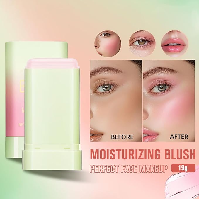 PH Tinted Moisture Stick，Multi-Use Cream Color Changing Blush, 3-in-1 Blush Stick for Cheek/Eyes/Lips, Waterproof Hydrating Tinted Solid Makeup Products (1# Shy Pink)