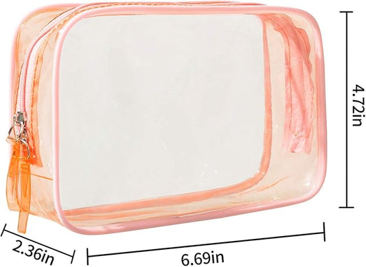 5 Pack Clear Plastic Zippered Toiletry Carry Pouch TSA Approved Toiletry Bag Portable Cosmetic Makeup Bag for Vacation, Bathroom and Organizing (Pink, Small)