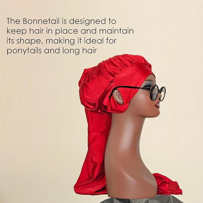 Bonnetail for Women, Long Bonnet for Ponytails, Hair Care, Bonnetail for Sleeping with Ear Slots