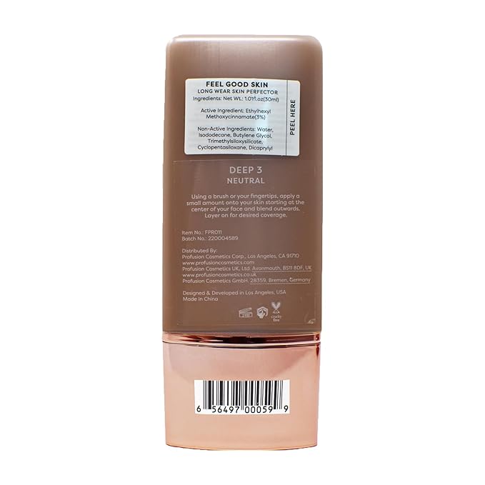 Profusion Cosmetics Lightweight Liquid Foundation for a Flawless and Elegant Radiance, Breathable Makeup for Improves Uneven Skin Tone, Cruelty-Free - Deep 3