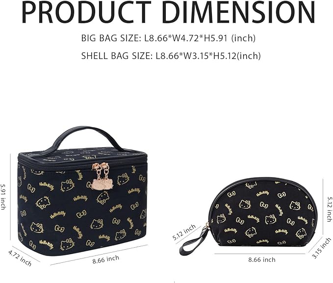 AmBealla Make up Bag Travel Cosmetic Bags Brush Holder Zipper Pouch Case Organizer Cute Organizer Suitable for Purse for Women (Black 2PCS)