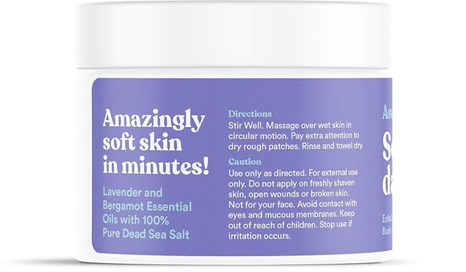 ASUTRA Dead Sea Salt Essential Oil Body Scrub Exfoliator (Soothing Lavender), 16 oz - Ultra Hydrating, Gentle, & Moisturizing - Coconut, Lavender, and Bergamot Oils