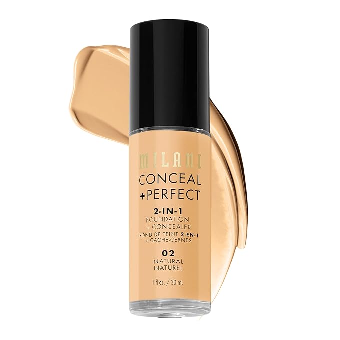 Milani Conceal + Perfect 2-in-1 Foundation + Concealer - Natural (1 Fl. Oz.) Cruelty-Free Liquid Foundation - Cover Under-Eye Circles, Blemishes & Skin Discoloration for a Flawless Complexion