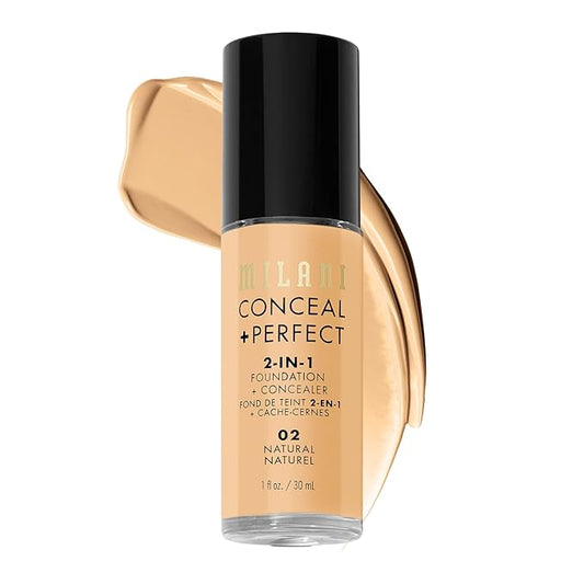 Milani Conceal + Perfect 2-in-1 Foundation + Concealer - Natural (1 Fl. Oz.) Cruelty-Free Liquid Foundation - Cover Under-Eye Circles, Blemishes & Skin Discoloration for a Flawless Complexion