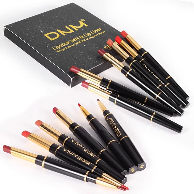 BINGBRUSH 2 IN 1 Lip Liner & Lipstick Makeup Set, Dark Red Matte Metallic Lipliner Set for Black Mature Women Waterproof Long Lasting Gift Set (6Pcs Set-A02-Matte, 6Pcs)