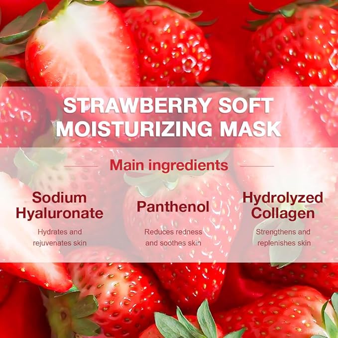 Kaely 12 Pack Strawberry Face Masks for Kids, Kids Face Mask Spa Day Kit Supplies, Spa Party Favors for Teens Girls Women, Sheet Facial Mask Skincare Gifts Set, Hydrating for All Skin Types, 08