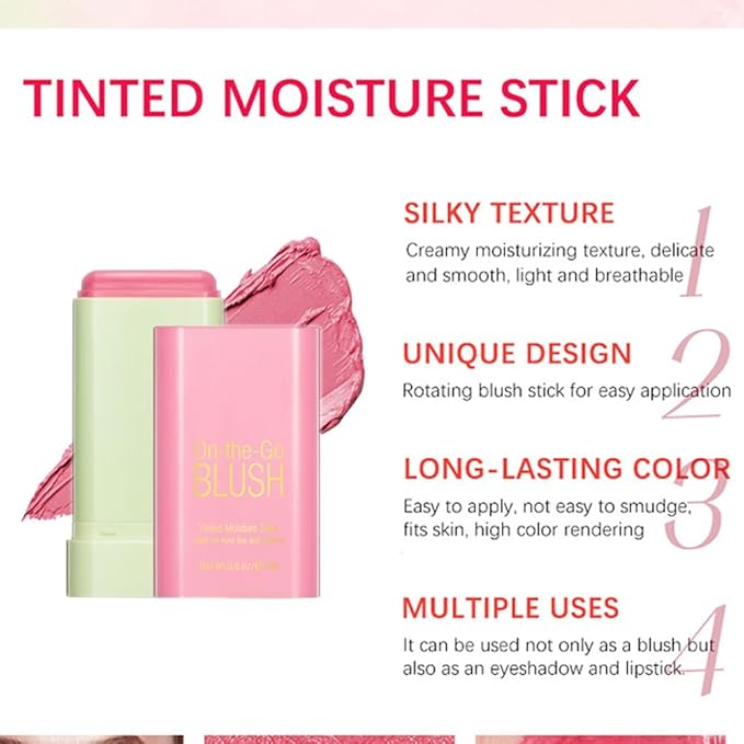 Mysense Pink Cream Blush Stick, Multi-use Makeup Blush for Cheeks Lips Eyes, Natural Matte Finish Waterproof Long-Lasting, 01 Shy Pink