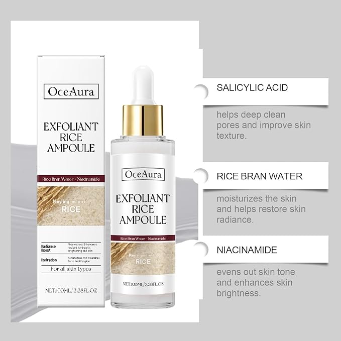 Black and White Rice Exfoliant, Premium Rice Ampoule Exfoliating Solution Face and Body Peeling Moisturizing for All Skin. (1Pcs White)