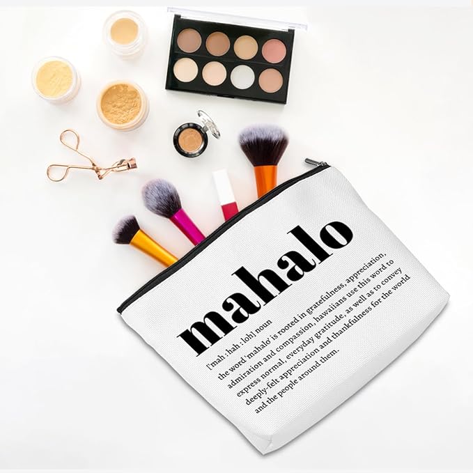 Mahalo Definition Inspirational Makeup Bag Hawaii Cosmetic Bag Hawaiian Gifts Hawaiian souvenirs Thank You Gifts for Women Female Grandma Mom Sister Friend Wife Travel Toiletry Bag Christmas Birthday
