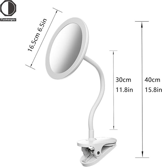 6.5" Clip On Gooseneck Makeup Vanity Mirror With Light, 2000mAh USB Lighted Travel Mirror, White 1X