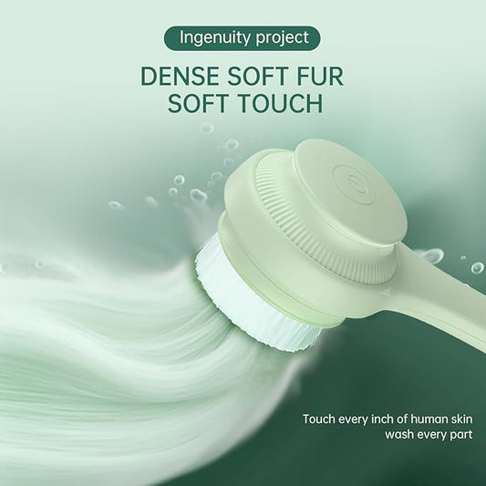 Electric Body Brush Skin Cleaning Scrubber with Handle Exfoliating 2 Brush Heads and 2 Speed and IPX68 Water Resistant Detachable Rechargeable Drop Proof for Men and Woman(Green)