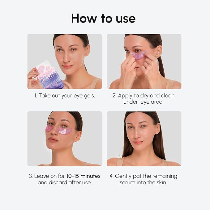 MAREE Violet Eye Gels - Marine Collagen Under Eye Patches for Puffy Eyes - Undereye Mask Patches for Women - Moisturizing Gel Eye Masks with Grape Water - Parches Para Ojeras Gel Pads