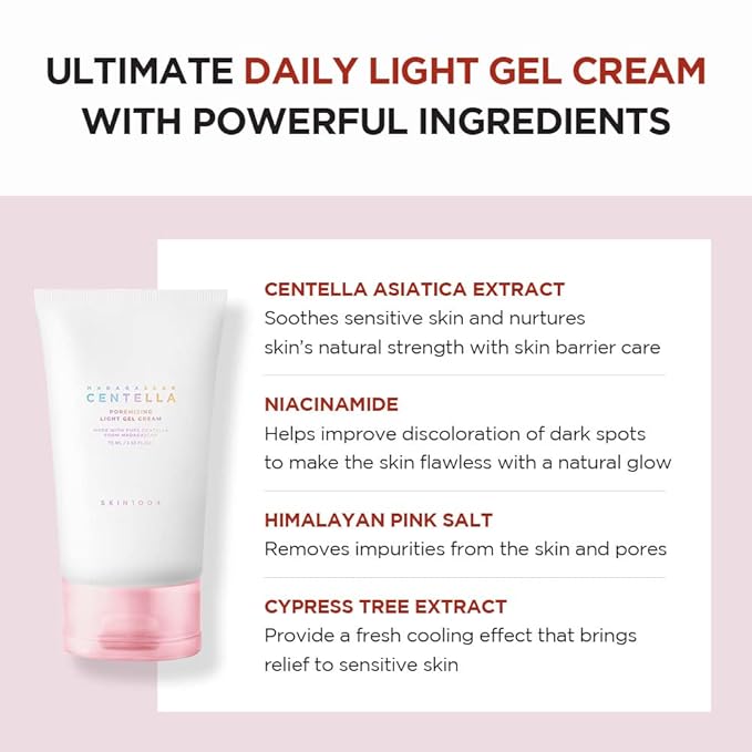 SKIN1004 Madagascar Centella Poremizing Light Gel Cream 2.53 fl.oz (75ml) | Tightens Pores | Soothes Irritated Skin
