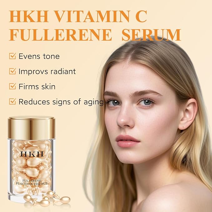 HKH Vitamin C Serum For Face, Anti-Aging Vit C with Vitamin E Serum Capsules, Evens Skin Tone & Reduces Wrinkles, 48 Travel Size Skincare Capsules for Smooth, Hydrated & Firmed Skin