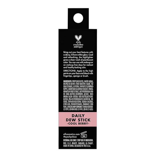 e.l.f. Daily Dew Stick, Cooling Highlighter Stick For Dewy Skin, Gives Your Complexion A Radiant Glow, Vegan & Cruelty-Free, Cool Berry