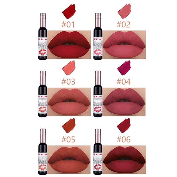BONNIE CHOICE 6 Colors Wine Bottle Lip Tint Stain Set, Waterproof Long Lasting 24 Hour Wine Bottle Red Matte Lip Stain Non-stick Cup Lip Gloss Matte Liquid Lipstick Mini Makeup Set for Women